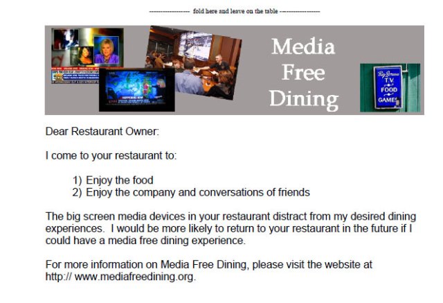 Feedback card for restaurants with big screen media devices